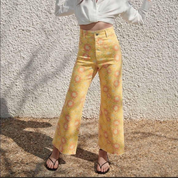Zara Denim - Zara The Marine Straight Floral Jeans Yellow Size 4